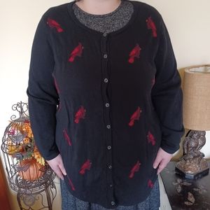 Catherine's Cardinal Bird Black Button Down Cardigan Size 2X